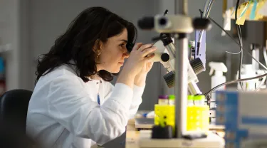 Martina Chiacchiaretta, Postdoctoral Scholar In the Graduate School of Biomedical Sciences Department of Neuroscience, poses for a photo