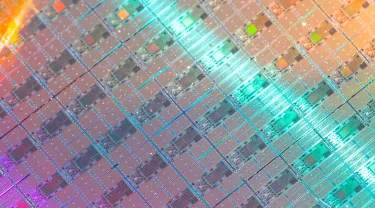 A colorful sheet of fabricated semiconductors