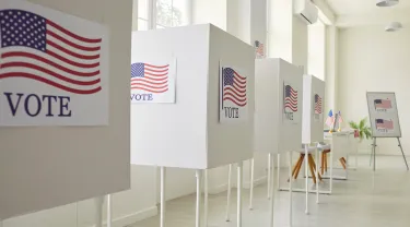 an interior shot of an election polling station