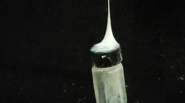 bottle picked up with web of strings