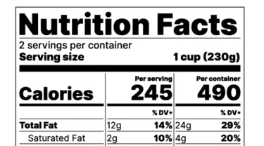 part of a panel from a Nutrition Facts listing on a packaged food item
