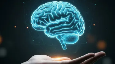 An illustration of a brain hovering over a hand