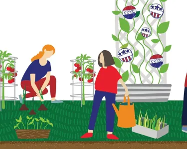 Illustration of 4 people doing gardening