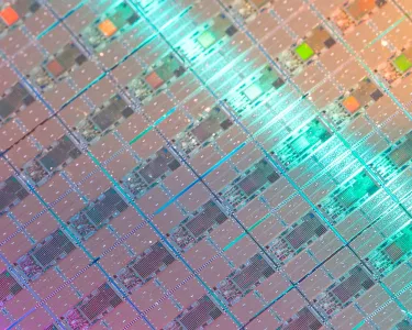 A colorful sheet of fabricated semiconductors