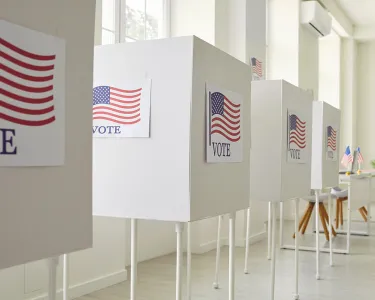 an interior shot of an election polling station
