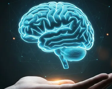 An illustration of a brain hovering over a hand