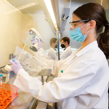A doctoral students conduct research in the Cellular Agriculture lab
